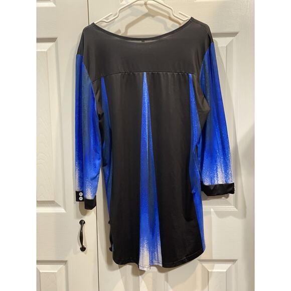 SHEIN Tunic Top Black/Blue XL Asymmetrical Hem 3/4‎ Sleeve Boat Neck - Picture 3 of 3